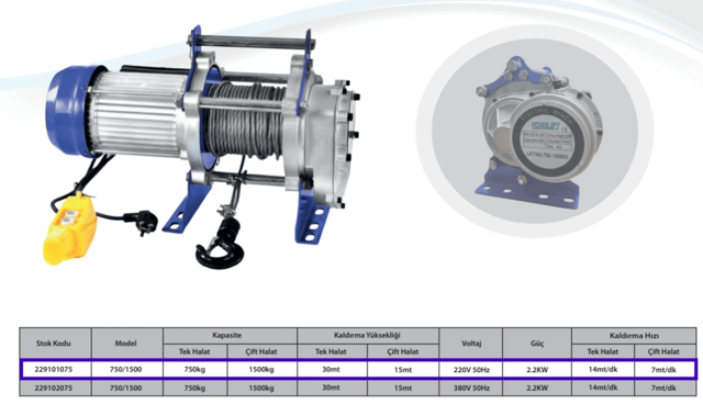 ELEKTRIKLI VINÇ 750/1500 KG 30M 380 V - ECHOLIFT