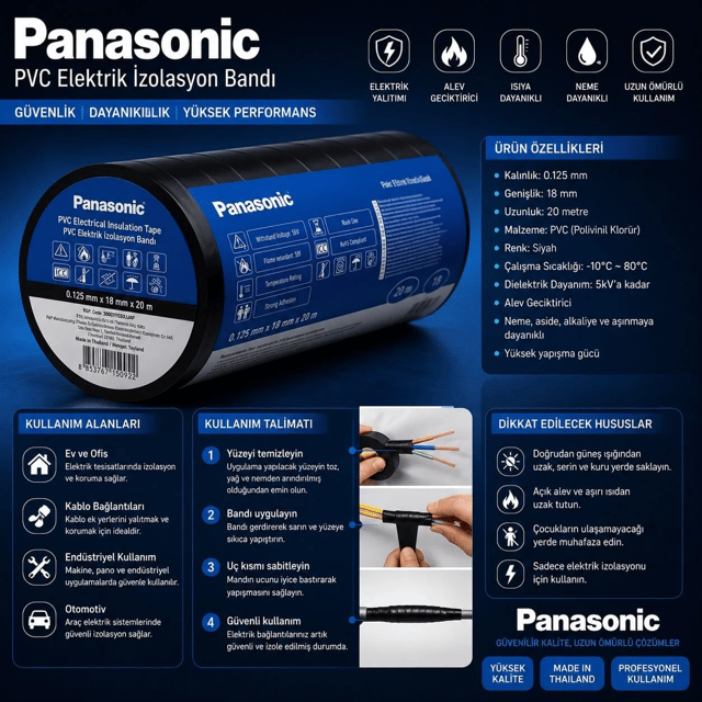 PANASONİC SİYAH PVC İZOLE BANT 20MT