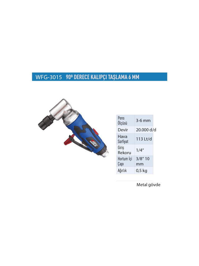 Wufu Havalı 90 Derece Kalıpcı Taşlama 6 mm Metal Gövde WFG3015