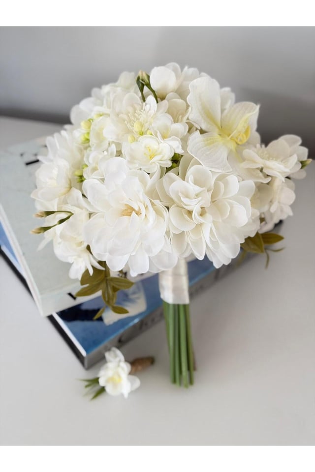 Beyaz Yasemin Gerbera Gelin Çiçeği- Premium Gelin Buketi Yaka Çiçeği 2'li Set