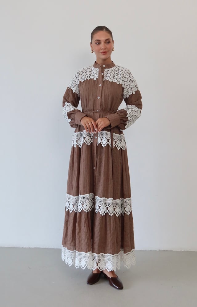 Dantel Detaylı Keten Elbise  1834