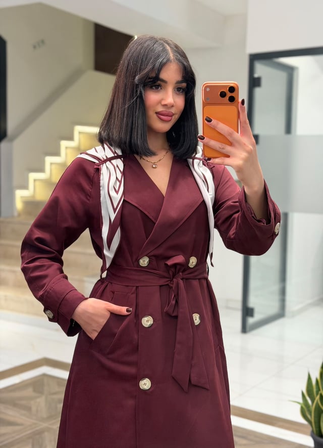 Kruvaze Bağlamalı Denim Ceket & Pantolon Takım K1889 Bordo