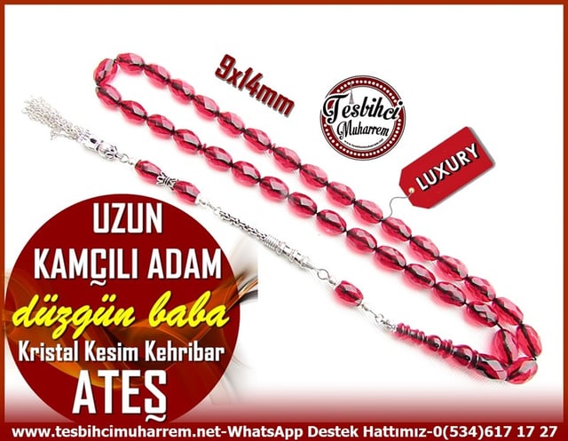 Ateş Kırmızı Ton TesbihlerTM11560 Tesbih Ateş Kehribar Kristal Kesim Kırmızı Fasetalı Uzun Kamçılı Adam Tesbih Ateş Kehribar Kristal Kesim Kırmızı Fasetalı Uzun Kamçılı Adam