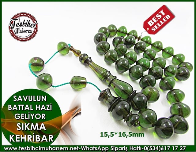 Sıkma Kehribar Tesbih 15,5*16,5 mm Savulun Battal Gazi Geliyor