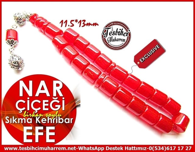 19 Habbe Kesme Maskot Boy Sıkma Kehribar Efe Tesbih Nar Çiçeği