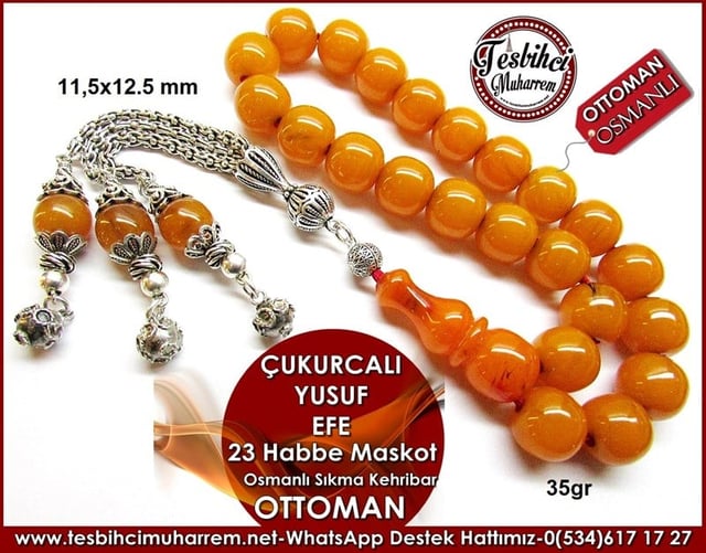 23 Habbe Miskevi Eski Osmanlı Sıkma Kehribar Tesbih Çukurcalı Yusuf Efe