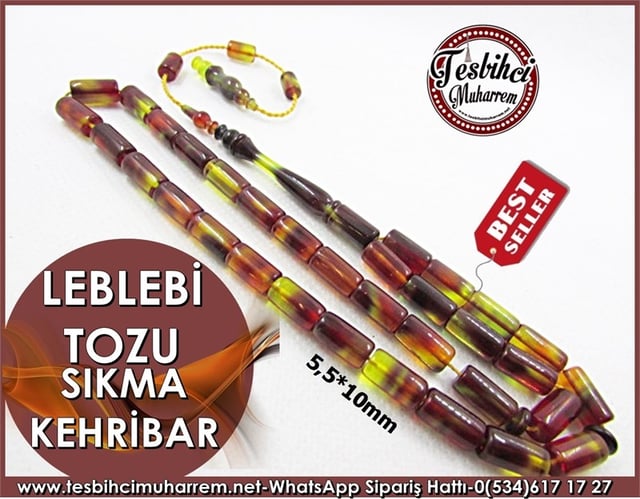 Kesme Sıkma Kehribar Tesbih 5,5*10 mm Leblebi Tozu 