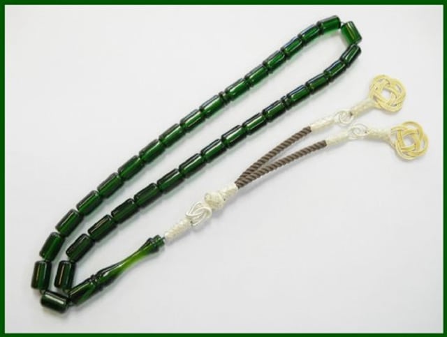 7X10.5 mm KESME TÜRBE YEŞİLİ ATEŞ-İ KEHRİBAR TESBİH
