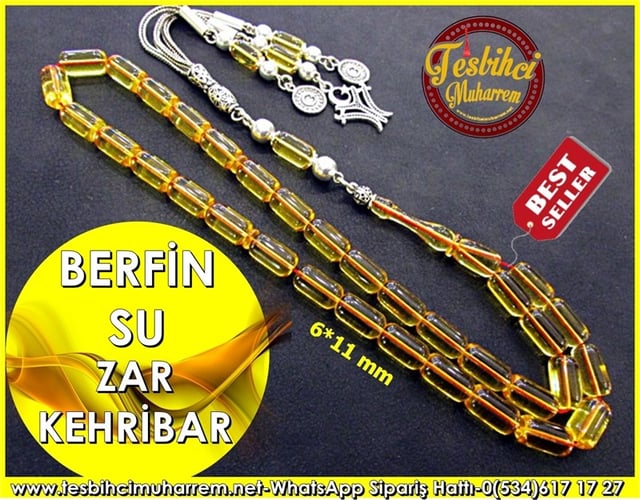 Zar Kehribar Tesbih 6*11 mm Berfin Su