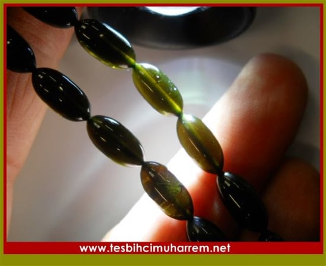 6X12 mm GÜNLÜK ÇEKİM TARZ-ÜL KALLAVİ  HARELİ YEŞİL SIKMA KEHRİBAR TESBİH