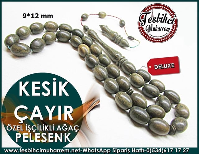 Özel İşçilikli Pelesenk Tesbih 9*12 mm Kesik Çayır