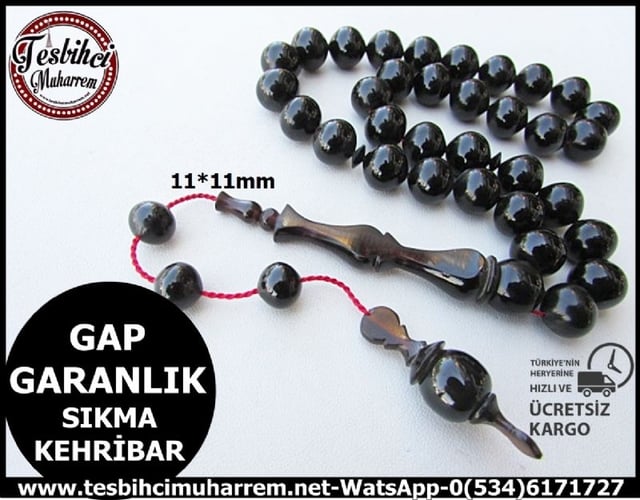 SIKMA KEHRİBAR TESBİH 11*11 mm GAP GARANLIK