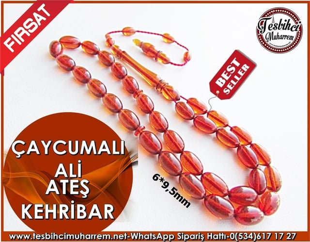 Ateş Kehribar Tesbih 6*9,5 mm Caycumalı Ali