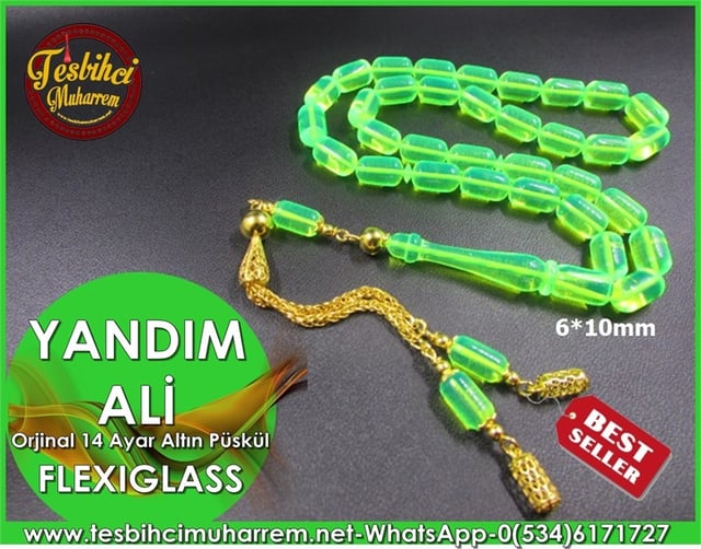FLEXIGLASS TESBİH 6*10 mm ALTIN PÜSKÜLLÜ YANDIM ALİ