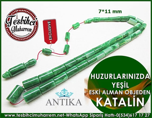 Eski Alman Objeden Katalin Tesbih 7*11 mm Huzurlarınızda Yeşil 