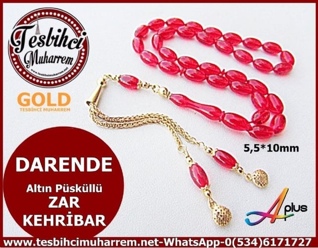 ZAR KEHRİBAR TESBİH 5,5*10 mm ALTIN PÜSKÜLLÜ DARENDE
