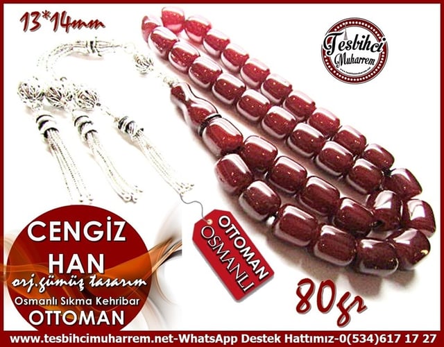 80 gr Battal Boy Vişne Helezon Damarlı Efsane Antika Osmanlı Sıkma Kehribar Tesbih Cengiz Han