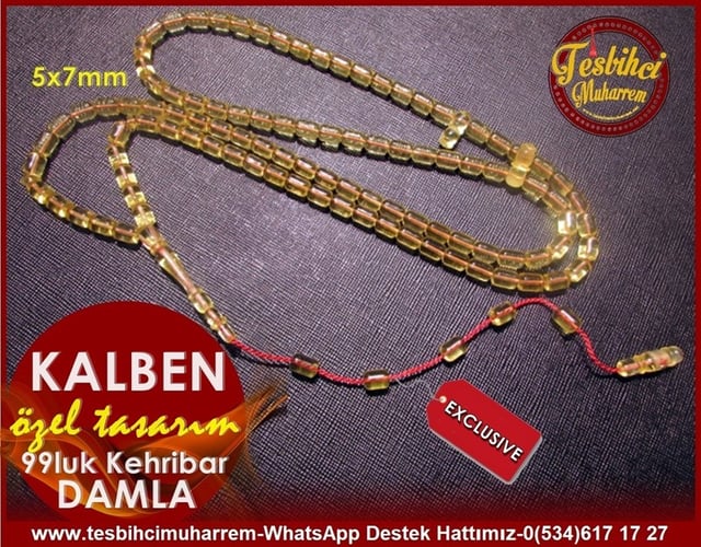 99 Habbe Şeffaf Buğulu Kapsül Kesim Damla Kehribar Tesbih Dua Tesbihatı Kalben