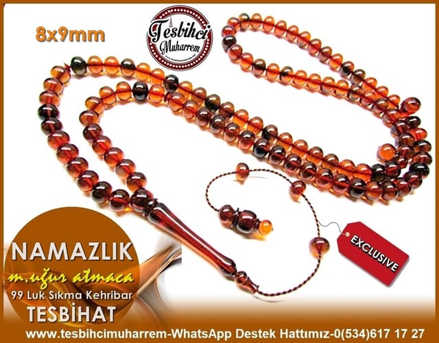 99 luk Basık Kesim Kahve Renk Sıkma Kehribar Namazlık Dua Tesbihatı