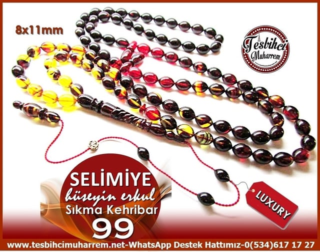 99 luk Beyzi Kesim Renkli Sıkma Kehribar Selimiye Dua Tesbihatı