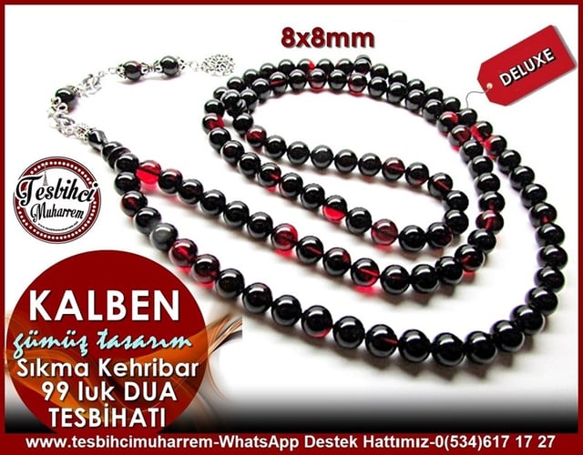 99 luk Küre Kesim Siyah Kırmızı Sıkma Kehribar Kalben Dua Namaz Tesbihatı