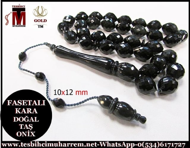 ONİX TAŞ TESBİH 10x12 mm FASETALI KARA ELMAS