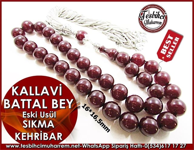 Sıkma Kehribar Tesbih 16*16,5 mm Eski Usül Kallavi Battal Bey