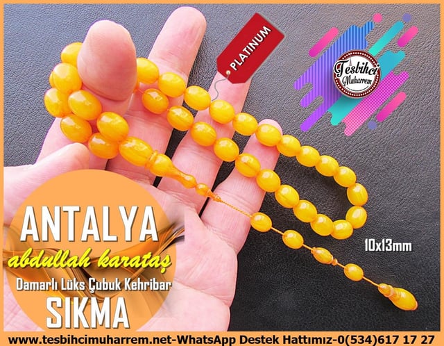 Kayısı Kehribar TesbihlerTM13260Abdullah Karataş Usta Kehribar Tesbih | Antalya Lüks Damarlı Çubuk Malzemeden TesbihTespih Sıkma Kehribar I Lüks Damarlı Çubuk Malzemeden Antalya Tesbih 