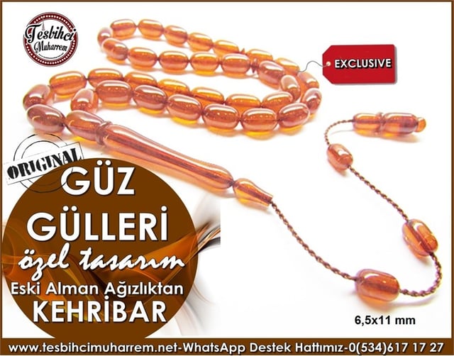 Ağızlıktan Eski Alman Sıkma Kehribar Tesbih Güz Gülleri