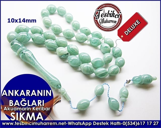 Akuamarin Beyzi Kesim Sıkma Kehribar Tesbih Ankaranın Bağları
