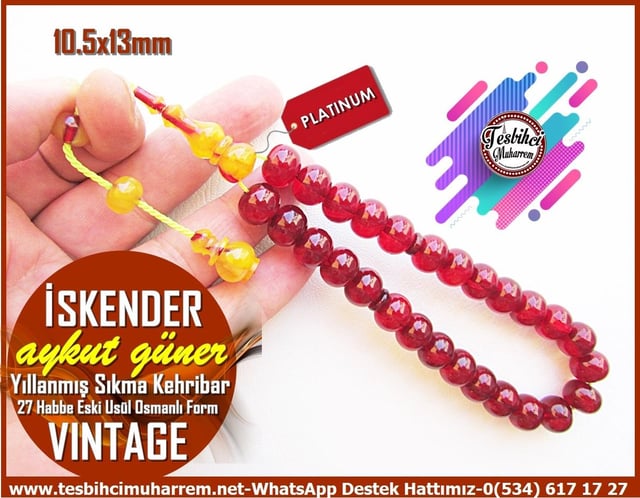 Hareli Kırmızı Kehribar TesbihlerTM13360Aykut Güner Usta El İşçiliği Tespih | Vintage, Yıllanmış Tesbihten Traş, İskender Model, Sıkma Kehribar 