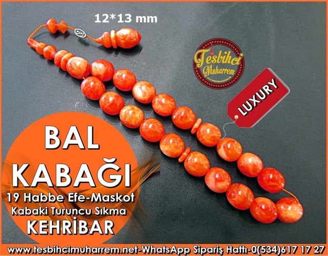 Özel İşçilik Bileklik Maskot Efe Kehribar Tesbih 12*13 mm Bal Kabağı