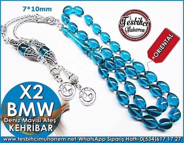 BMW Özgün Tasarım Gümüş Püskül Deniz Mavisi Ateş Kehribar Tesbih X2