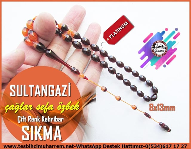 Hareli Damarlı Sarı Kehribar TesbihlerTM13681Çağlar Sefa Özbek Usta Tornası | Çift Renk Süzme Beyzi Kesim Sıkma Kehribar Tespih,