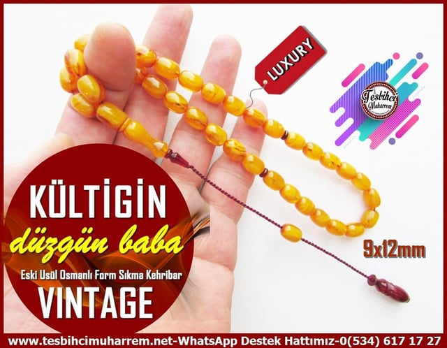 Osmanlı Benzetme Eskitme Eski Usül TesbihlerTM13331Düzgün Baba Usta El İşçiliği Tespih | Eski Usül Osmanlı Form, Kayısı Renk, Sıkma Kehribar 