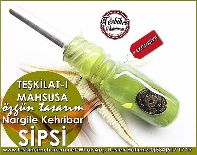El İşçiliği Nargile Sipsisi Haki Yeşil Ton Özgün Tasarım Kehribar Teşkilat-ı Mahsusa Model