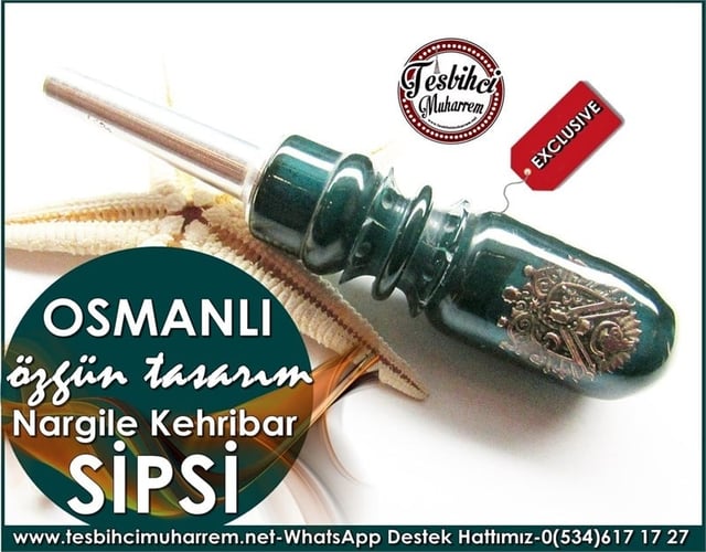 El İşçiliği Nargile Sipsisi Nefti Yeşil Ton Özgün Tasarım Kehribar Osmanlı Model