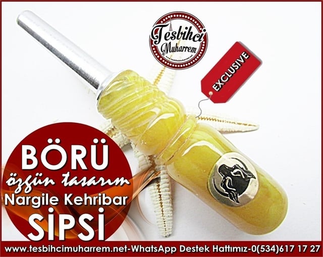 El İşçiliği Nargile Sipsisi Sarı Damarlı Ton Özgün Tasarım Kehribar Börü Model