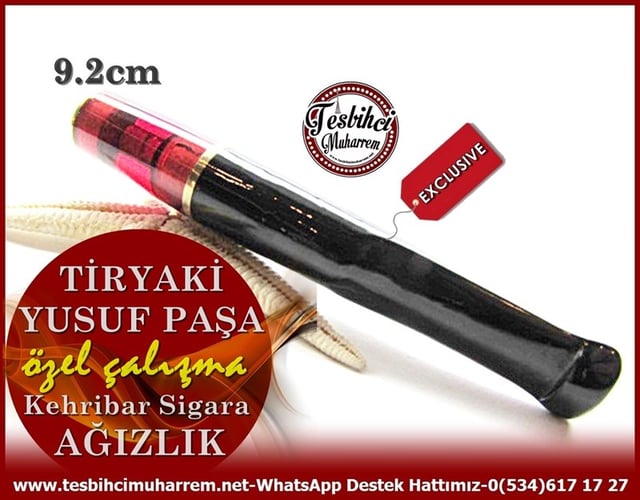 El İşçiliği Siyah Kırmızı Kehribar Sigara Ağızlığı Tiryaki Yusuf Paşa