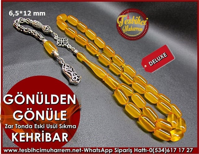 Eski Usül Sıkma Kehribar Tesbih 6,5*12 mm Gönülden Gönüle