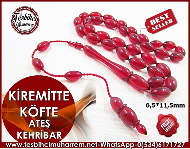 ATEŞ KEHRİBAR TESBİH 6,5*11,5 mm KİREMİTTE KÖFTE