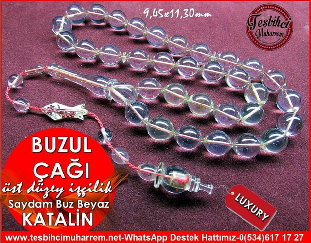 Gazi Abdurrahmandan Üst Düzey İşçilik Saydam Buz Beyaz Alman Katalin Tesbih Buzul Çağ