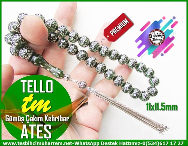 Yeşil Ton TesbihlerTM12470Gümüş Çakım Ateş Kehribar Tespih Gümüş Püsküllü Yeşil Küre Kesim Tello Tesbih Gümüş Çakım Ateş Kehribar Tespih Gümüş Püsküllü Yeşil Küre Kesim Tello Tesbih