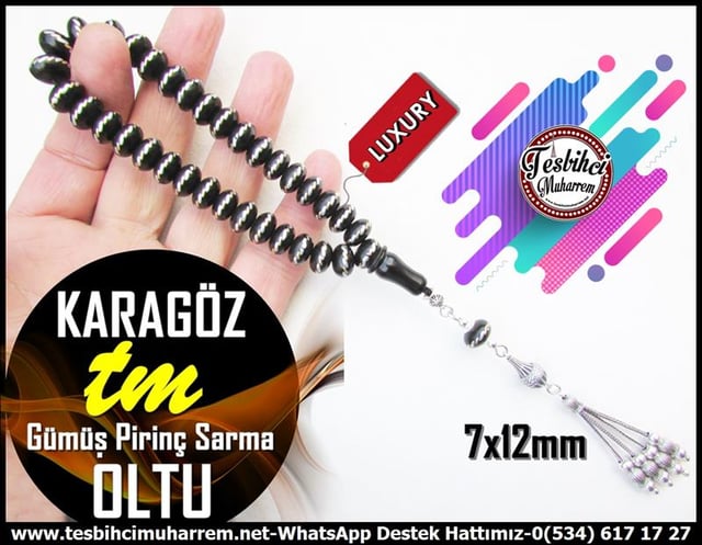 Oltu Taşı TesbihlerTM12277Gümüş Pirinç Yarma Gümüş Püsküllü Basık Oltu Taşı Tesbih KaragözGümüş Pirinç Yarma Gümüş Püsküllü Basık Oltu Taşı Tesbih Karagöz