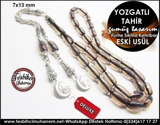 Gümüş Püskül Eski Usül Sıkma Kehribar Tesbih Yozgatlı Tahir