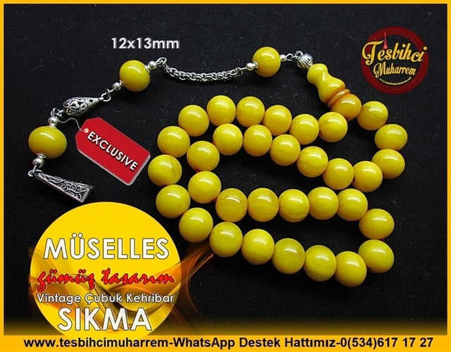 Osmanlı Benzetme Eskitme Eski Usül TesbihlerTM10945Gümüş Tasarım Sarı Ton Küre Kesim Vintage Sıkma Kehribar Tesbih MüsellesGümüş Tasarım Sarı Ton Küre Kesim Vintage Sıkma Kehribar Tesbih Müselles