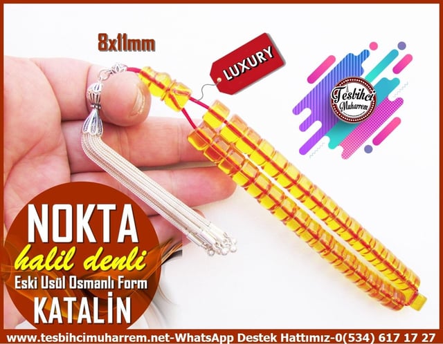Katalin Ve Bağa TesbihlerTM13351Halil Denli Usta El İşçiliği Tespih | Katalin, Eski Usül Osmanlı Form, Gümüş Püsküllü, Bal Sarısı Teker Kesim 