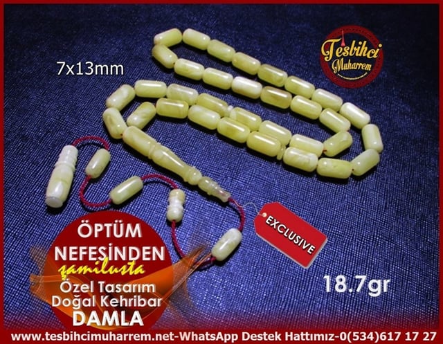 Kayadan Özel Tasarım Kapsül Kesim Limon Ton Damla Kehribar Tesbih Öptüm Nefesimden