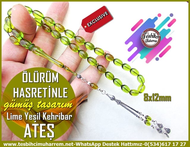 Yeşil Ton TesbihlerTM12031Lime Yeşil Beyzi Ateş Kehribar Tesbih Gümüş Püsküllü Ölürüm HasretinleLime Yeşil Beyzi Ateş Kehribar Tesbih Gümüş Püsküllü Ölürüm Hasretinle