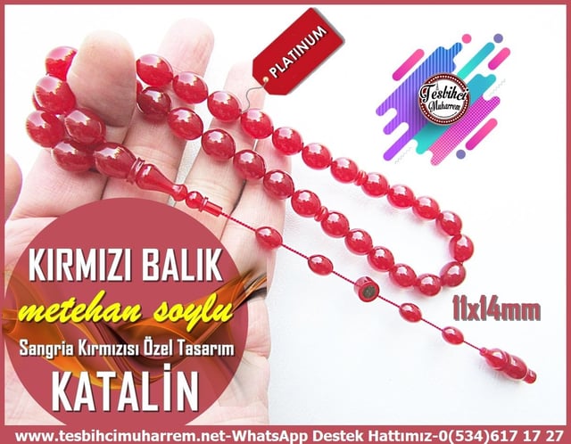 Katalin Ve Bağa TesbihlerTM13608Metehan Soylu Usta Tornası Tespih | Katalin, Sangria Kırmızısı, Özel Tasarım, Şişman Beyzi Kesim, 